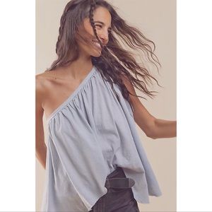 Free People One-Shoulder Blouse in Light gray